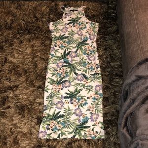 Knit tropical long dress bodycon